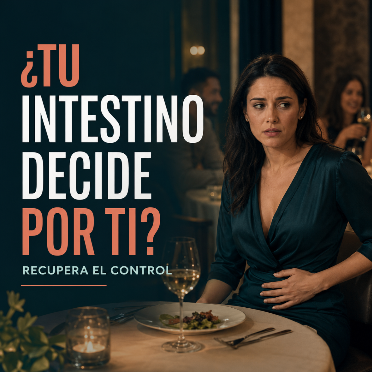 Persona incómoda durante una cena por síntomas digestivos